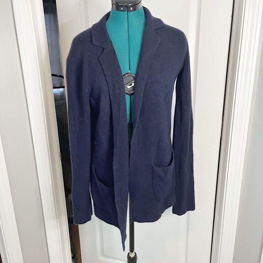 Talbots Wool Blend Open Front Knit Pocket Cozy Cardigan Sweater Blazer